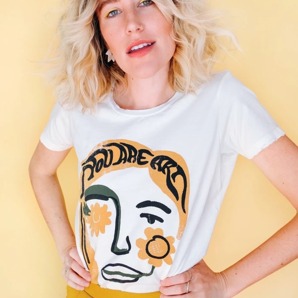 Dazey LA White Graphic Tee with Illustration